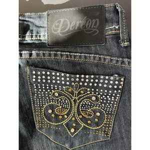 House Of Dereon Bootcut Jeans Women's 5/6 Dark Wash Rhinestones Y2K Vintage
